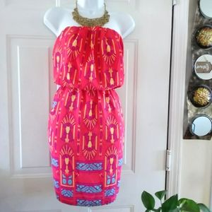 Peach Love CA Coral/Yellow Strapless Dress. M